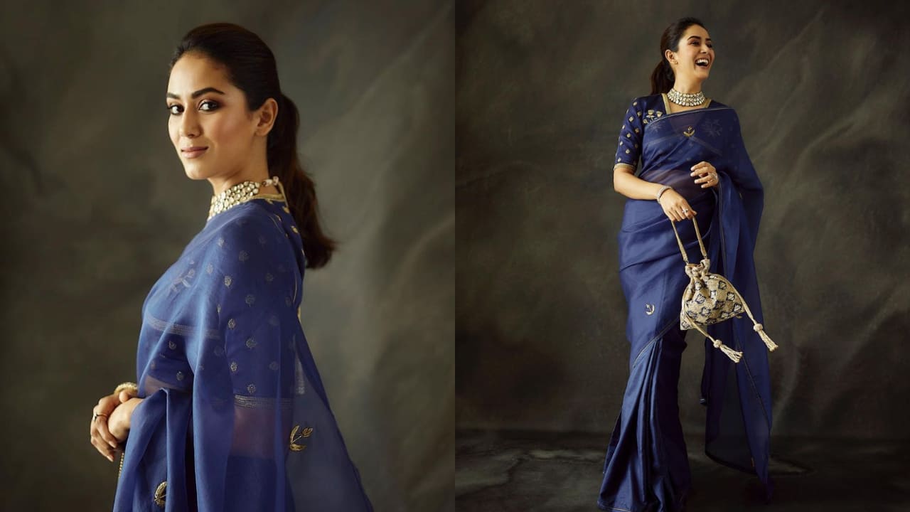 Mira Rajput’s dark blue saree