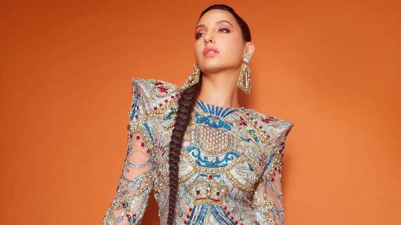 Nora Fatehi’s embellished Falguni Shane Peacock dress proves that power shoulders will always turn heads