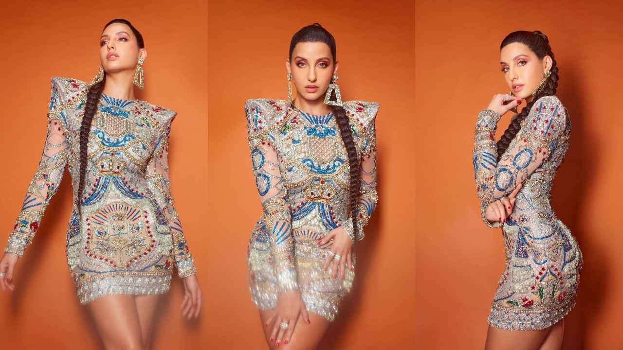 Nora Fatehi’s embellished Falguni Shane Peacock dress proves that power shoulders will always turn heads