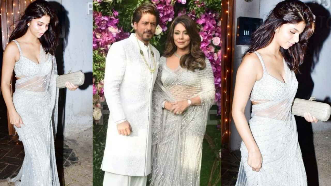 When Suhana Khan wore her mother’s sequin-laden silver sheer saree with a modern twist