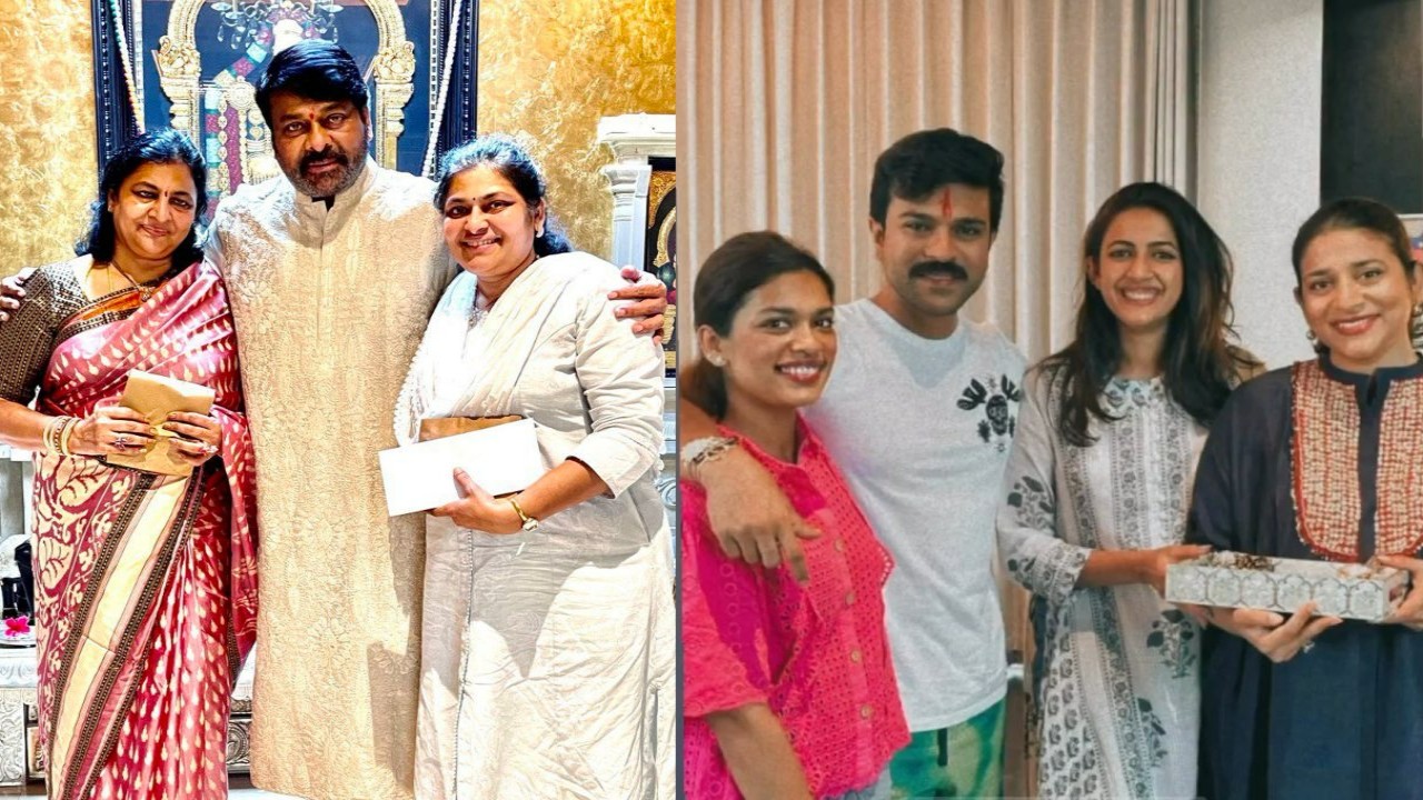 Chiranjeevi and Ram Charan with their sisters (Image credits: Instagram) Chiranjeevi, Ram Charan, Niharika Konidela, Varun Tej Konidela
