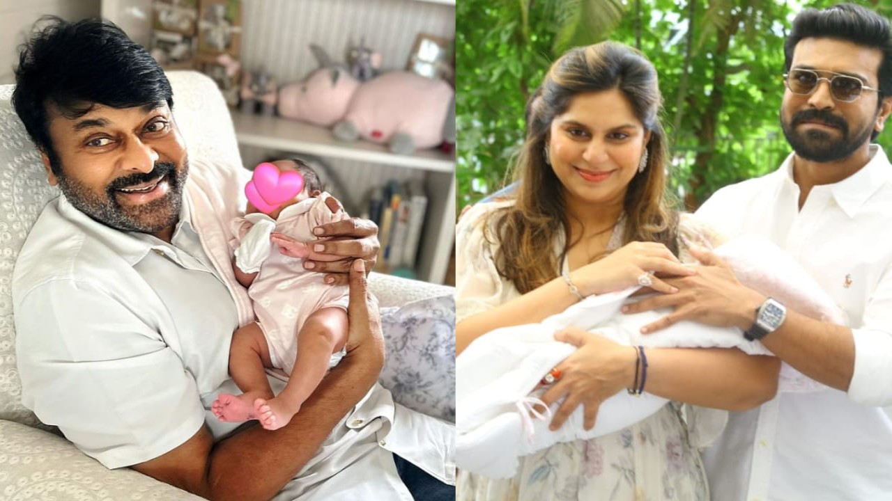 Ram Charan shares love-filled photo of Chiranjeevi holding Klin Kaara Konidela in his arms; Pens birthday note (PC: Ram Charan Instagram) Chiranjeevi photo with Ram Charan daughter