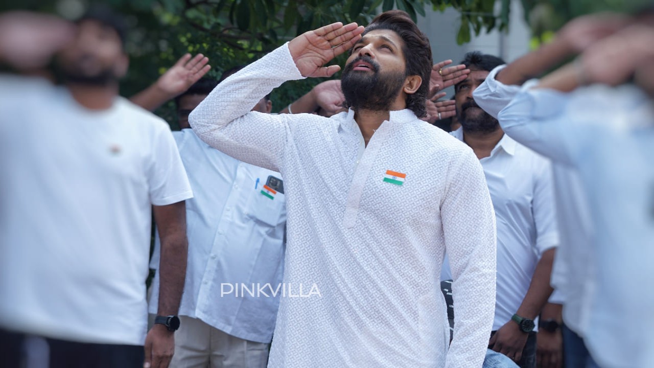 PHOTOS: Allu Arjun sports color of peace as he hoists the Indian flag at home on Independence Day 2023