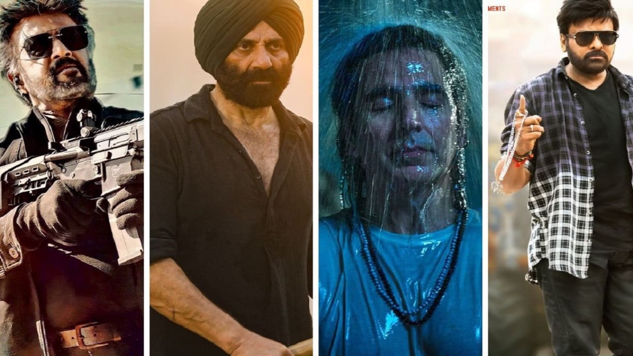 Jailer, Gadar 2, OMG 2 and Bhola Shankar (image courtesy of Sun Pictures, Zee Studios, Viacom 18 and AK Entertainments) Jailer, rajinikanth, gadar 2,