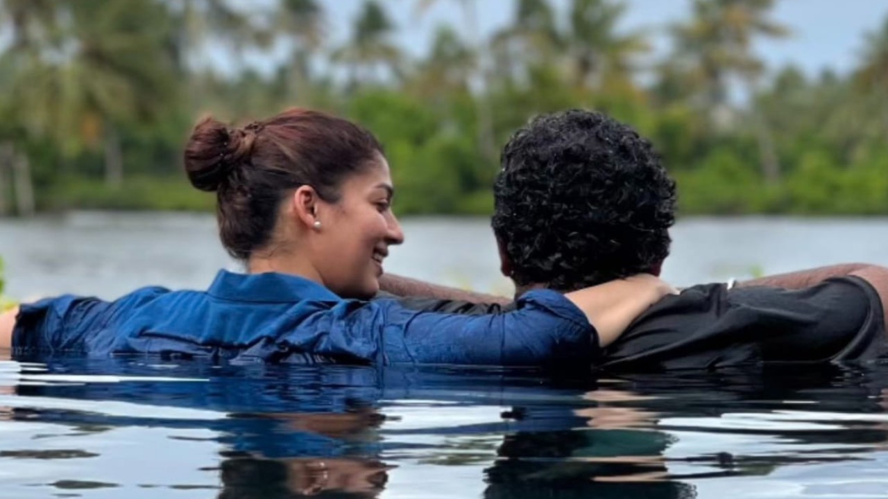 Nayanthara and Vignesh Shivan share photo from their pool-date as they enjoy a romantic time together (PC: Vignesh Shivan Instagram) Nayanthara and Vignesh Shivan pool-date