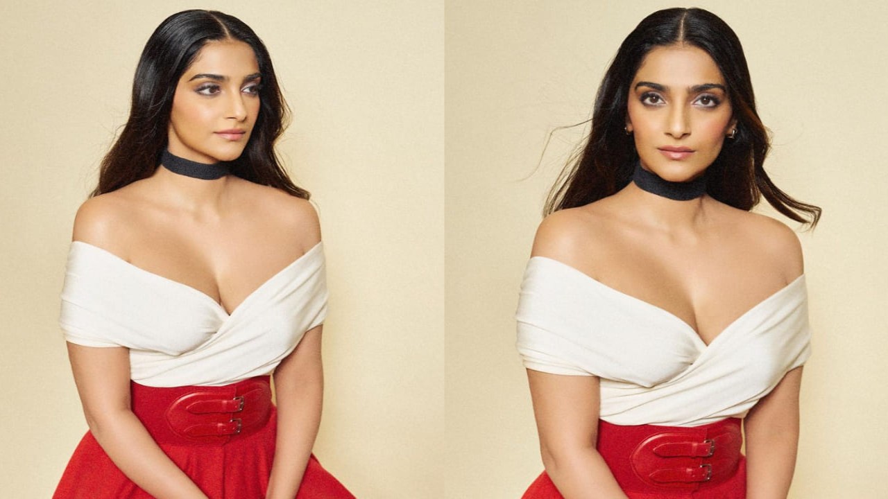 Sonam Kapoor stuns in a luxurious off-shoulder bodysuit and red high waist belted skirt; Check out its COST (PC: Sonam Kapoor Instagram)