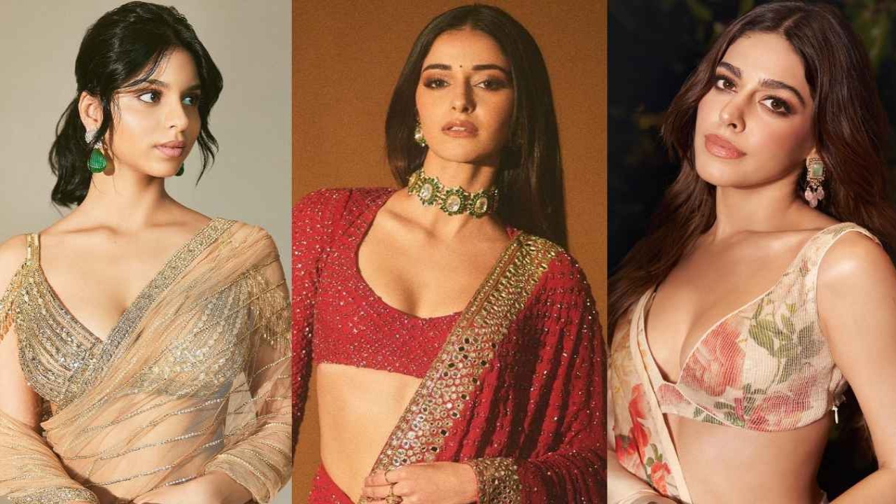 Suhana-khan-khushi-kapoor-alaya-f-palak-tiwari-ananya-Panday-blouse-saree-ethnic-style-fashion