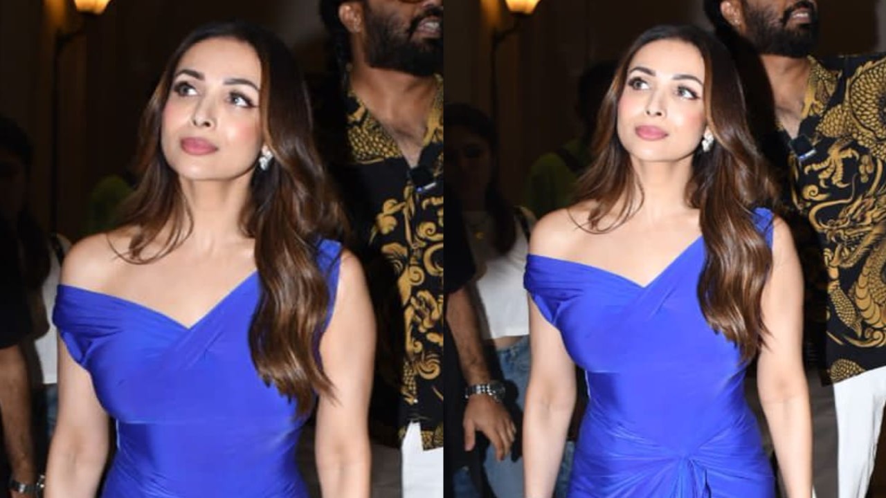Malaika Arora pairs blue floor-length off-shoulder gown with statement accessories (PC: Viral Bhayani)