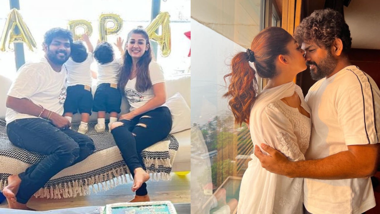 Nayanthara with Uyir and Ulag surprises Vignesh Shivan on birthday but their romantic photo steals the show (PC. Nayanthara Instagram) Nayanthara celebrates birthday of her husband with their sons Uyir and Ulag