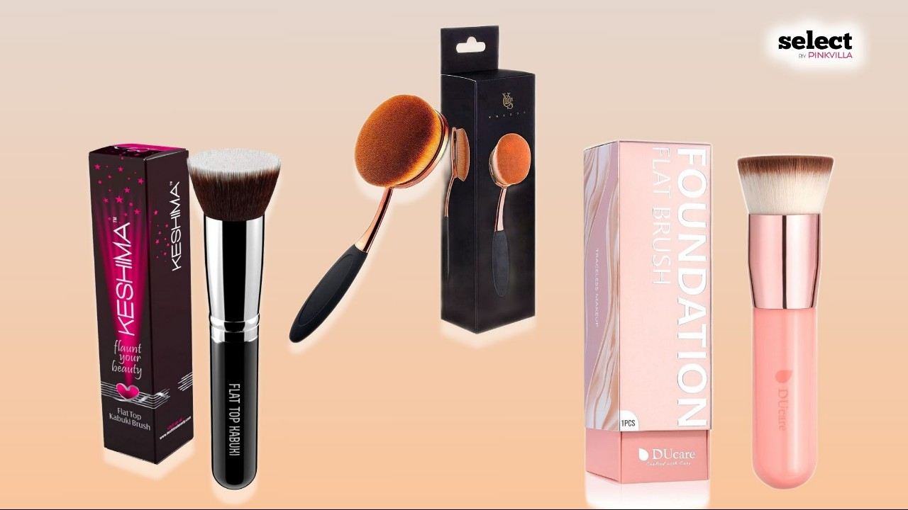 DUcare Flat Top Kabuki Foundation Brush + 5Pcs Eyeshadow Brush Set Duo End Eye Makeup Brushes Golden Glitter