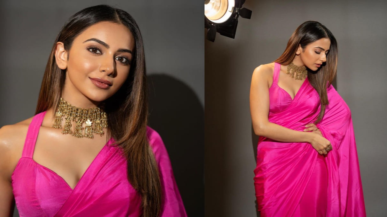 Actress Rakul Preet Singh in pink saree