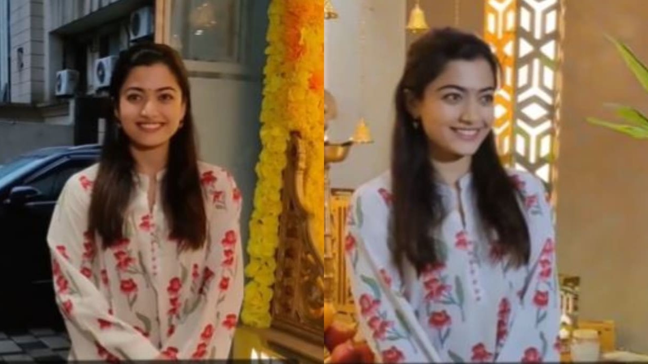 Rashmika Mandanna performs Aarti of Lord Ganesha in Mumbai donning a floral ethnic look