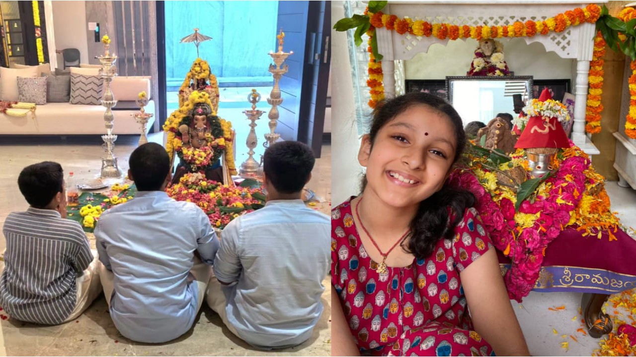 Ganesh Chaturthi 2023: Dhanush takes blessings with his sons; Mahesh Babu conveys festive wishes (PC: Dhanush/ Mahesh Babu Instagram) Dhanush, Mahesh Babu Ganesh Chaturthi 2023