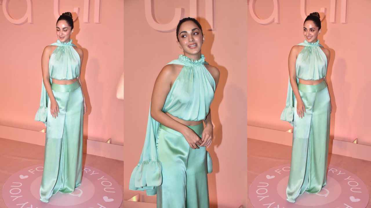 Kiara Advani serves pure class in Alexis’ pastel green high-neck crop top with oversized wide-legged pants