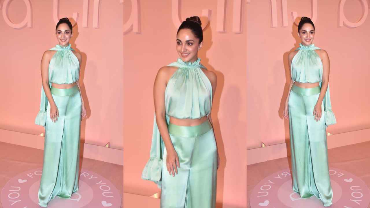 Kiara Advani serves pure class in Alexis’ pastel green high-neck crop top with oversized wide-legged pants