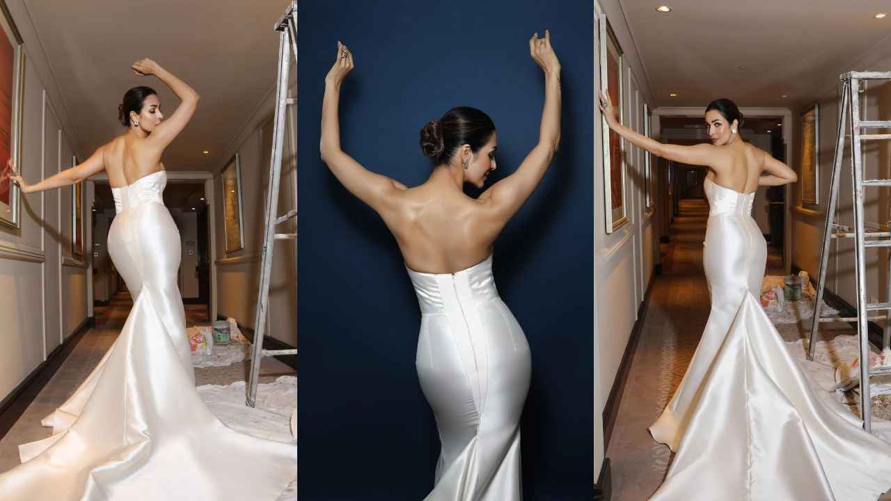 Malaika Arora SLAYS in strapless figure-hugging gown with cut-out design, and front slit by Gauri and Nainika