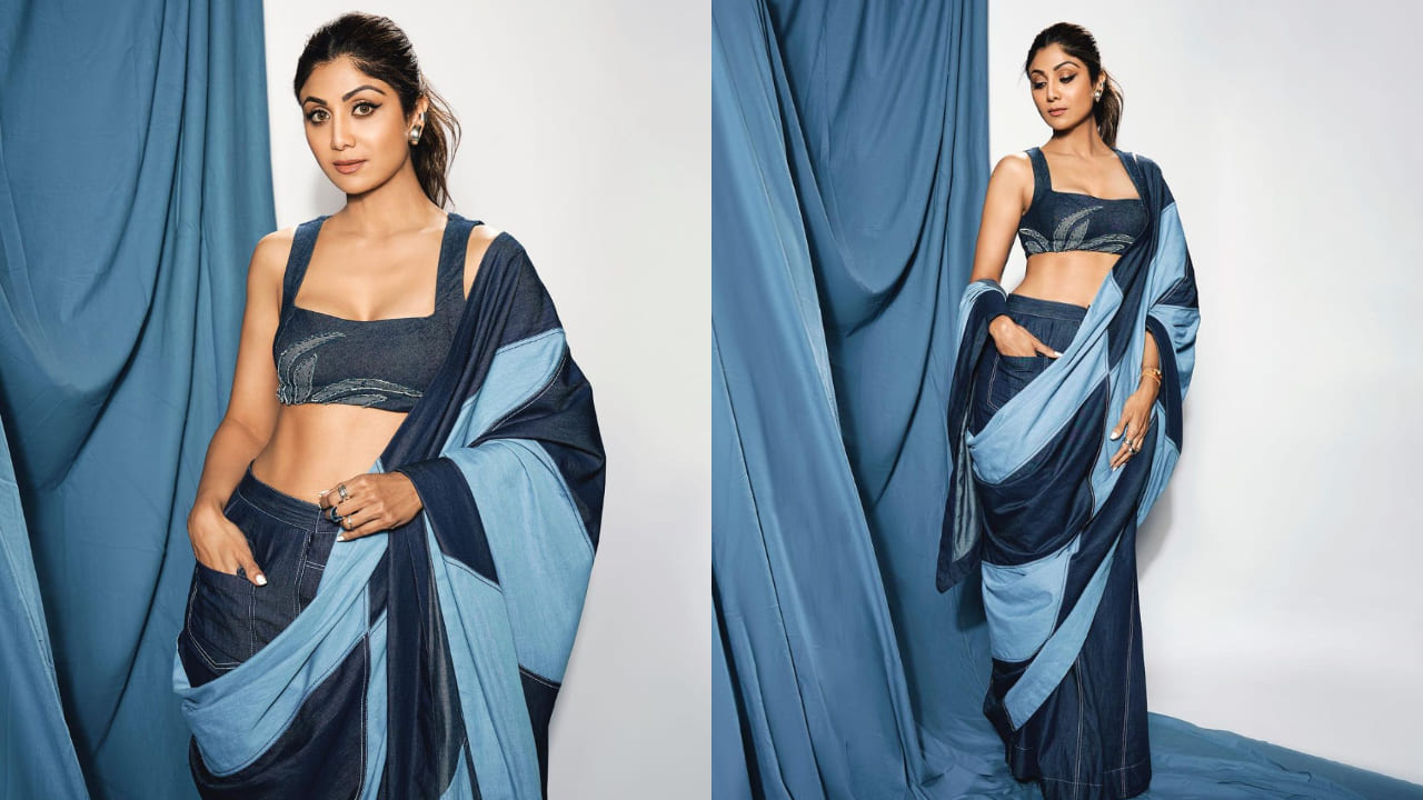 Shilpa Shetty in denim saree