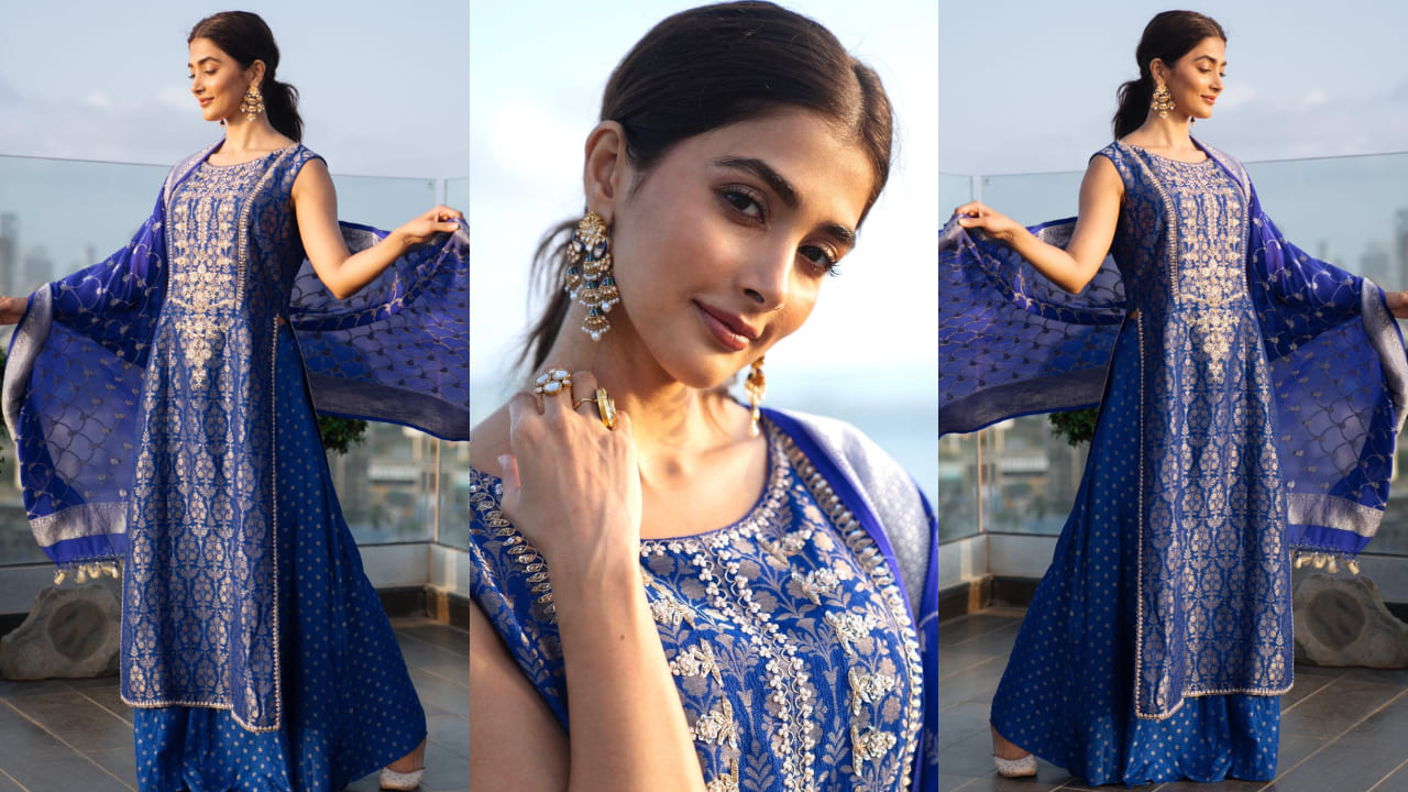 Pooja Hegde in blue sharara set