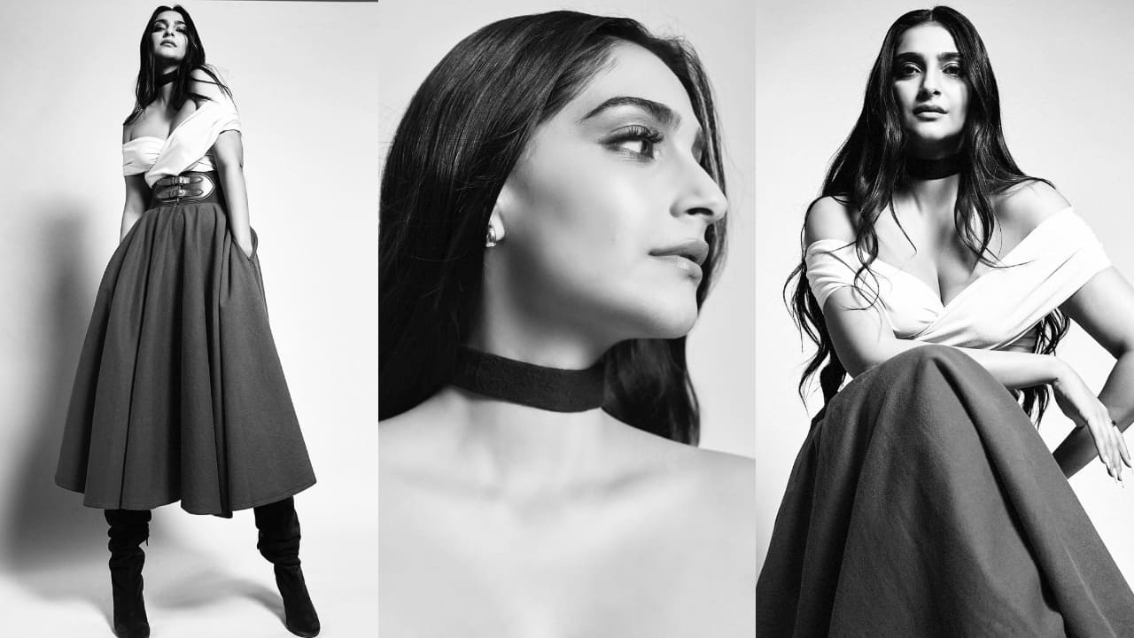 Sonam accessorized this combo with heeled boots