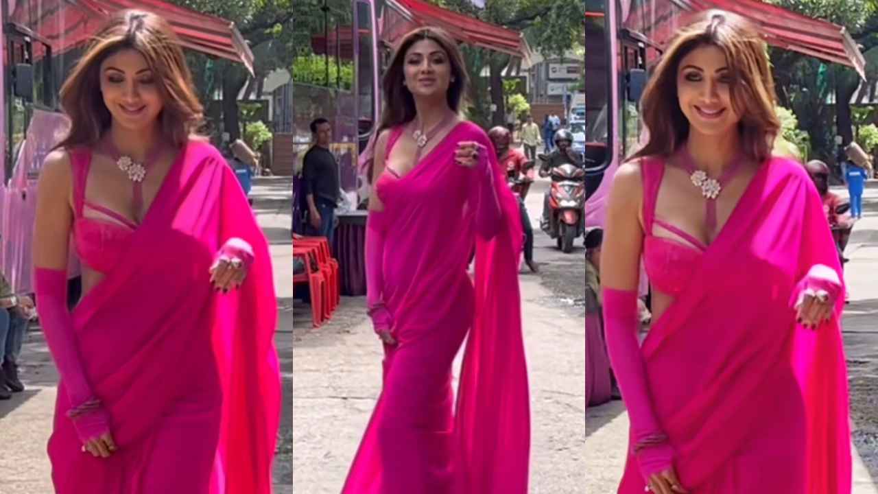 Shilpa Shetty serves STYLE with a side of DRAMA by pairing a hot pink saree with matching gloves and bustier 