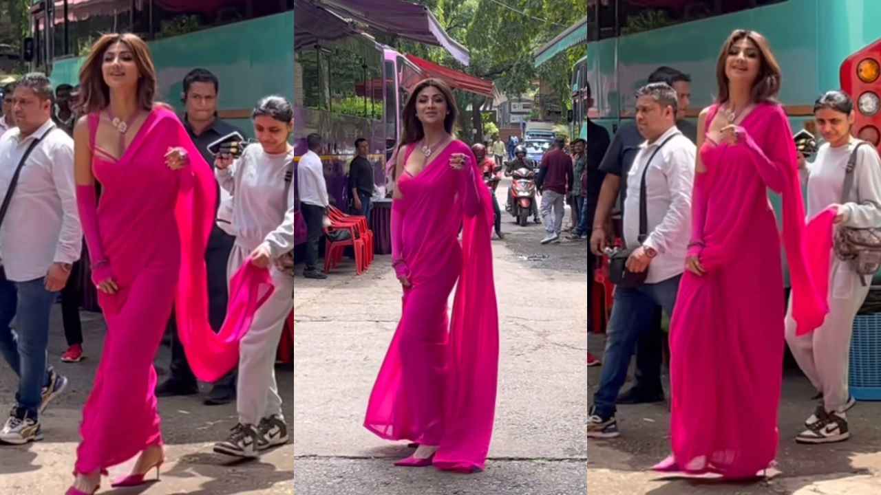 Shilpa Shetty serves STYLE with a side of DRAMA by pairing a hot pink saree with matching gloves and bustier 