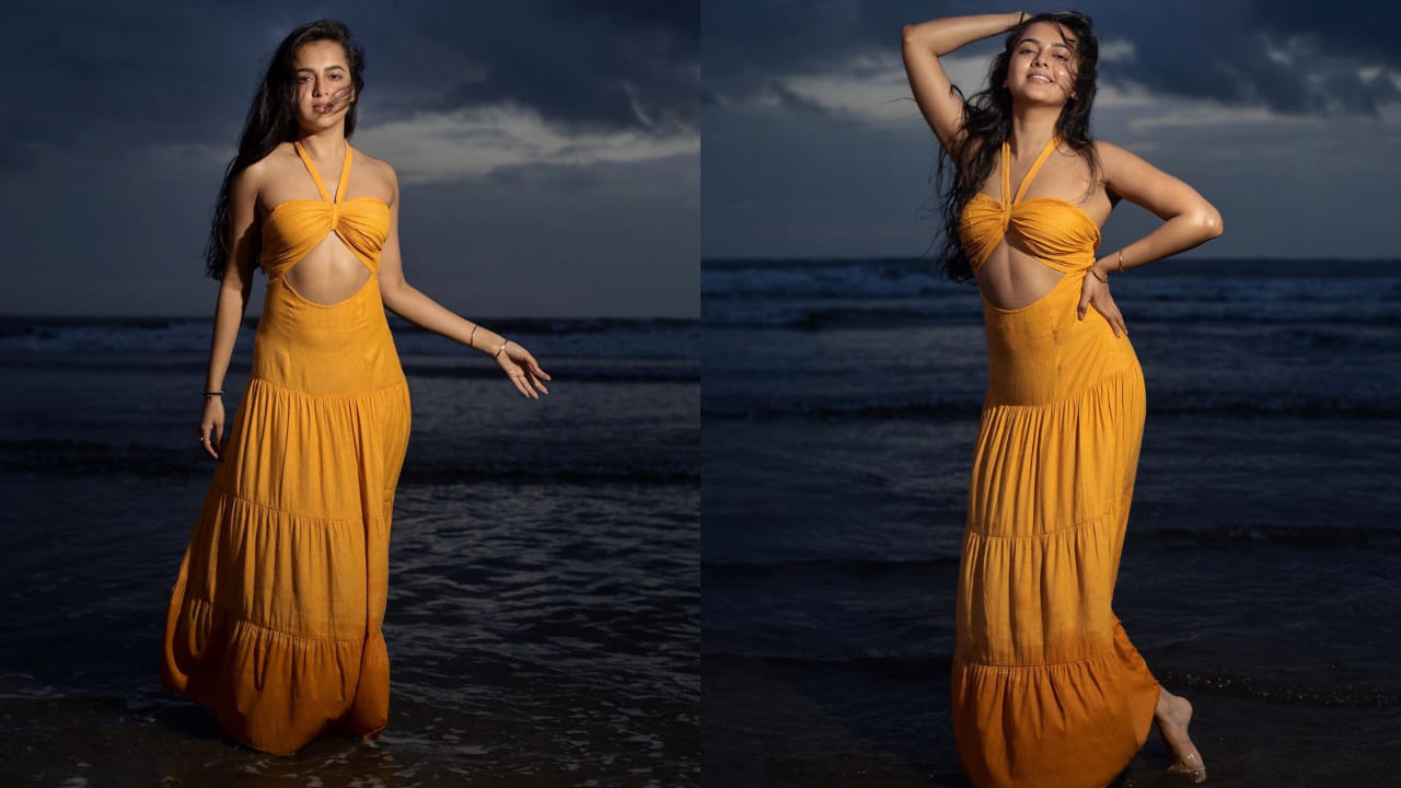 Tejasswi in an orange maxi dress