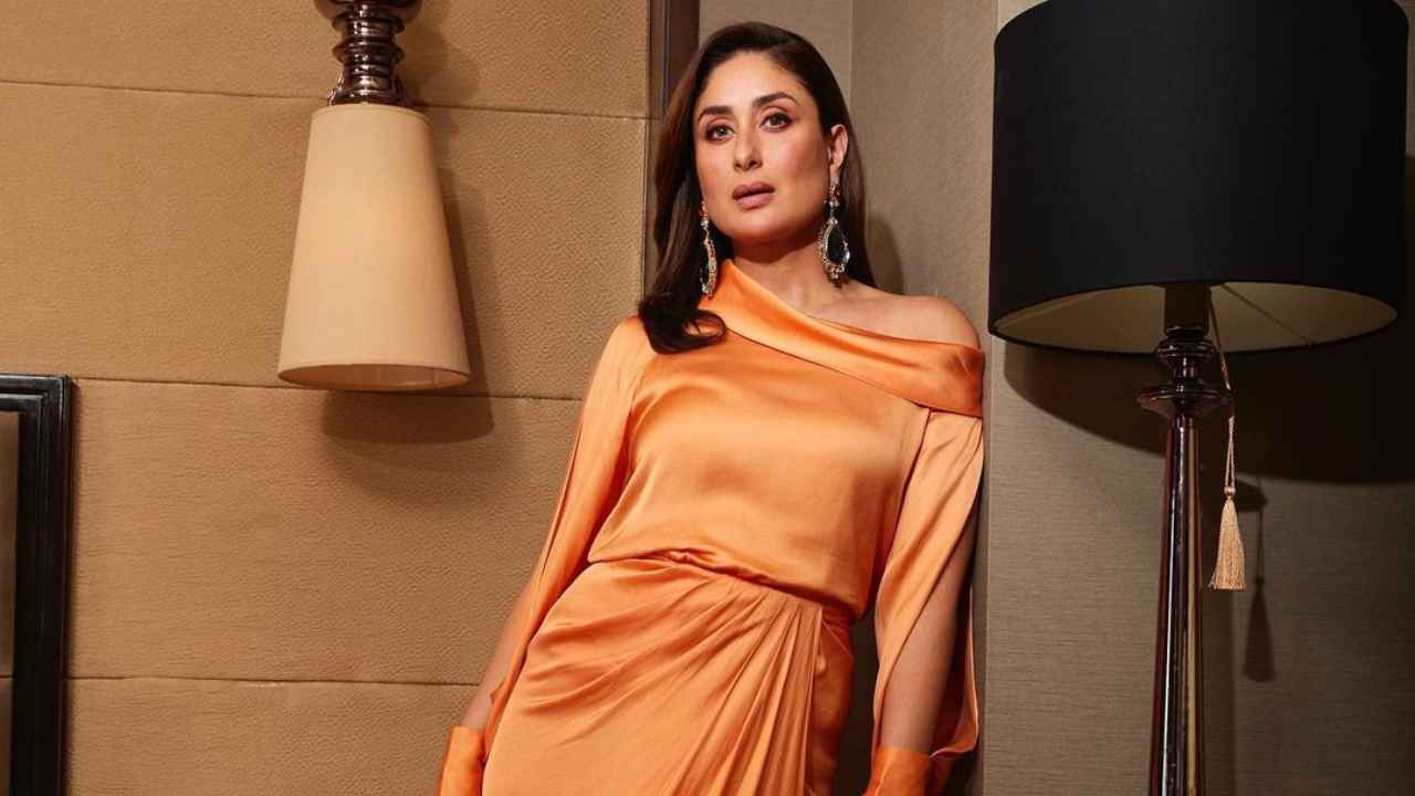 Kareena Kapoor goes head-to-toe in sunset hue; draped skirt with front overlap slit of co-ord set looks BOMB 