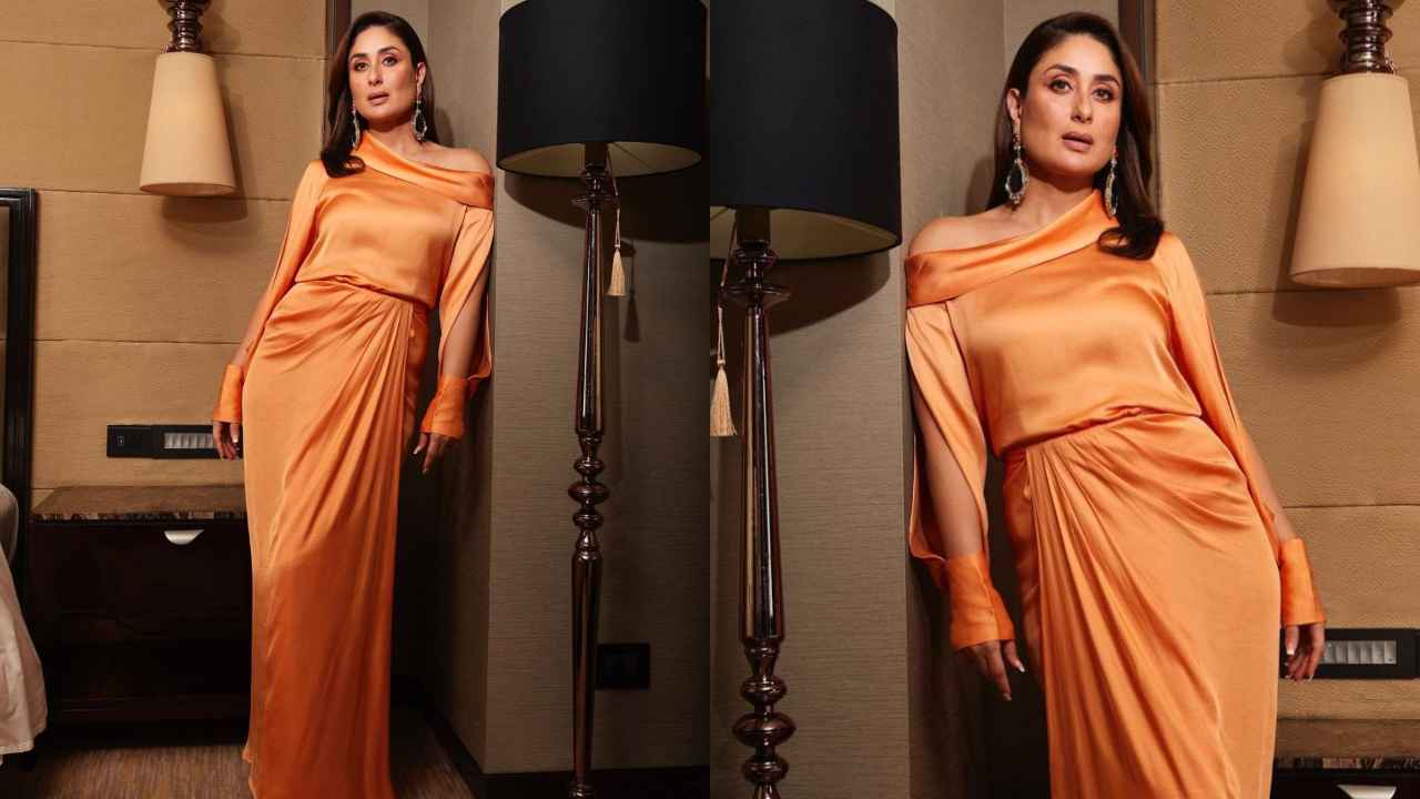 Kareena Kapoor goes head-to-toe in sunset hue; draped skirt with front overlap slit of co-ord set looks BOMB 