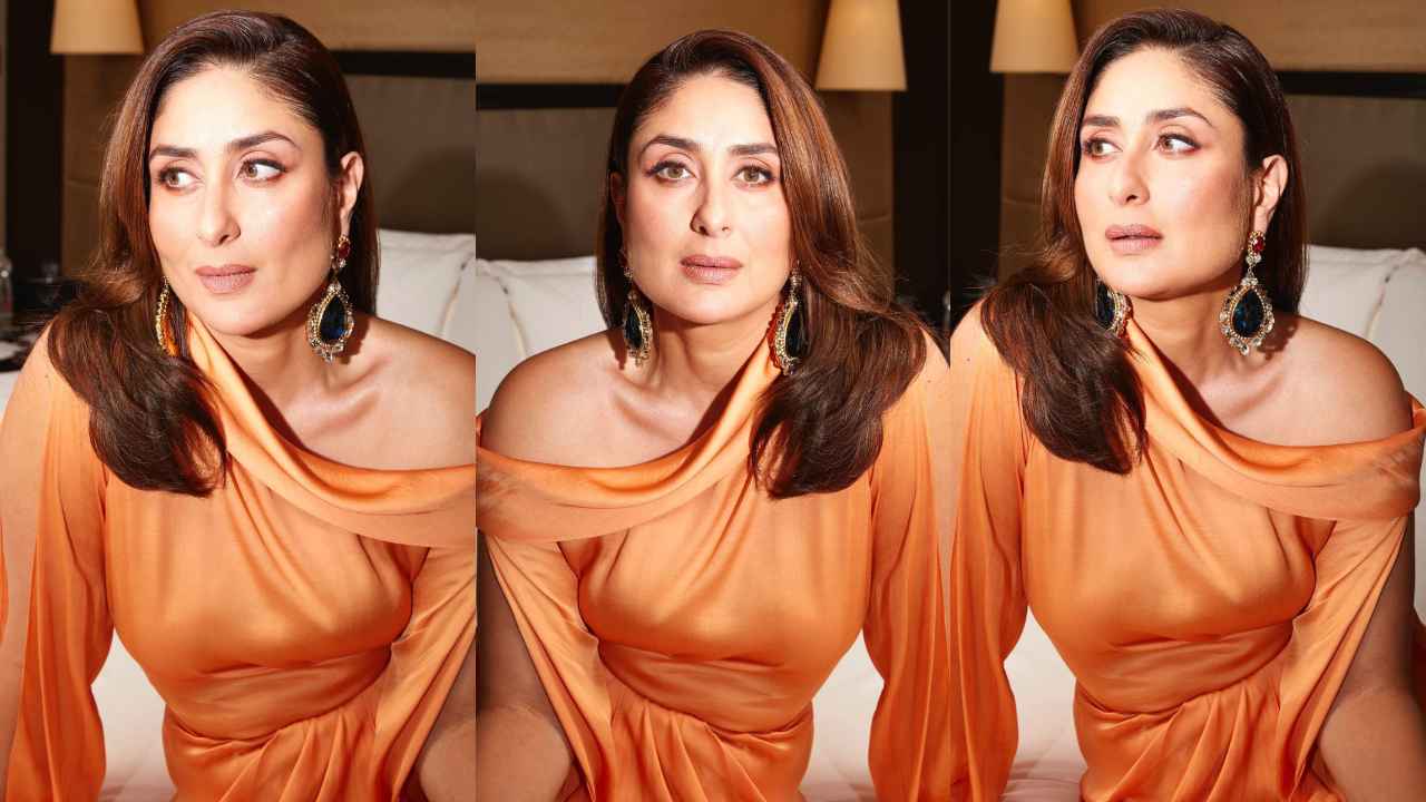 Kareena Kapoor goes head-to-toe in sunset hue; draped skirt with front overlap slit of co-ord set looks BOMB 