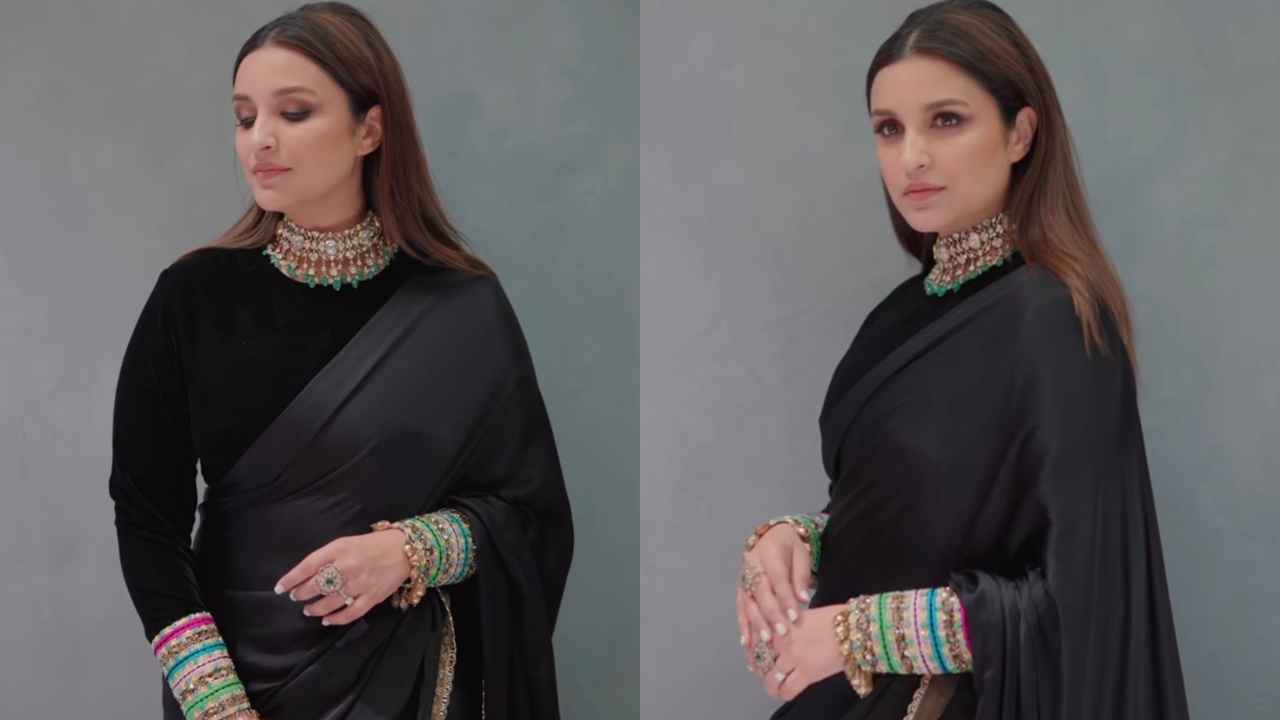 Parineeti Chopra serves six yards of elegance in a timeless black Manish Malhotra saree and statement jewelery