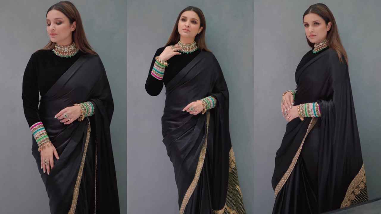 Parineeti Chopra serves six yards of elegance in a timeless black Manish Malhotra saree and statement jewelery