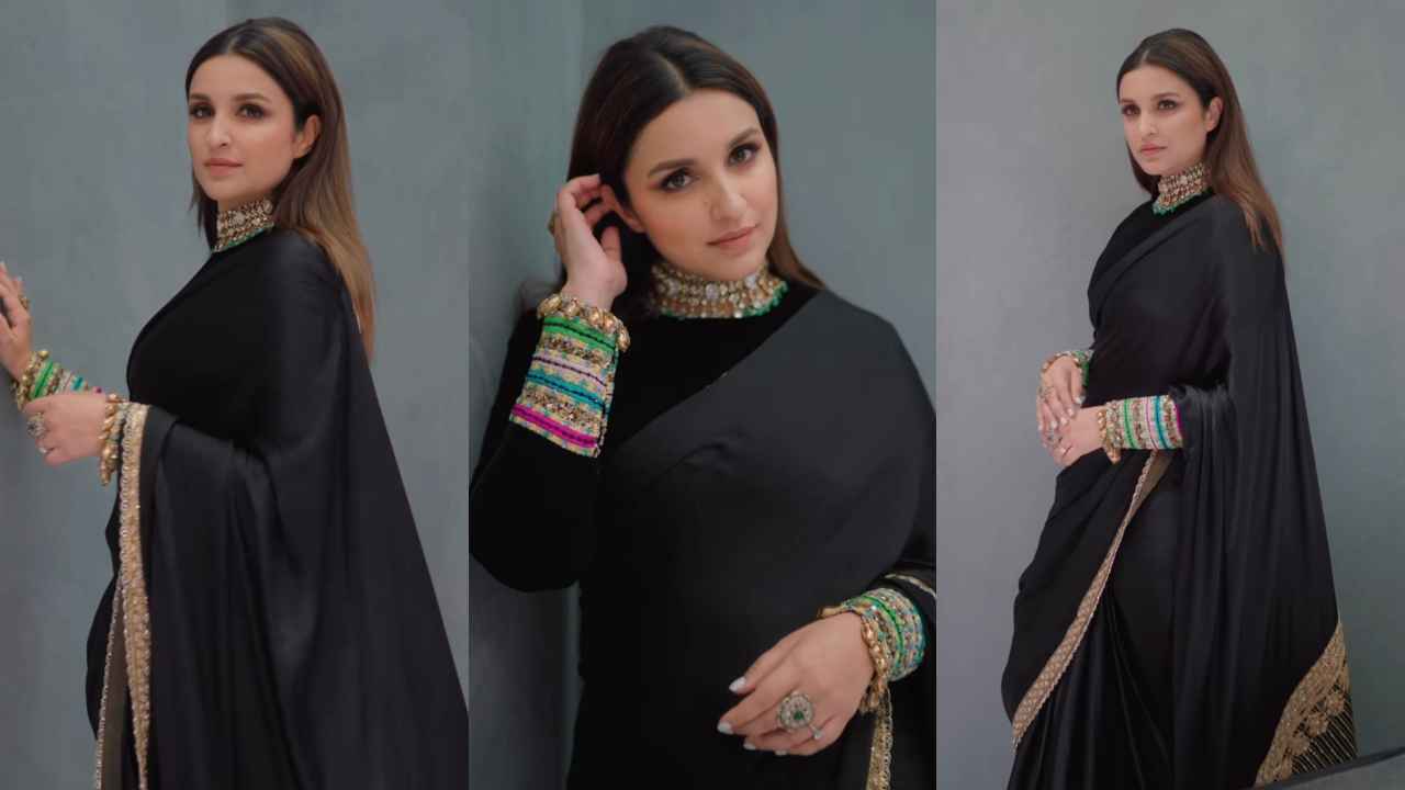 Parineeti Chopra serves six yards of elegance in a timeless black Manish Malhotra saree and statement jewelery