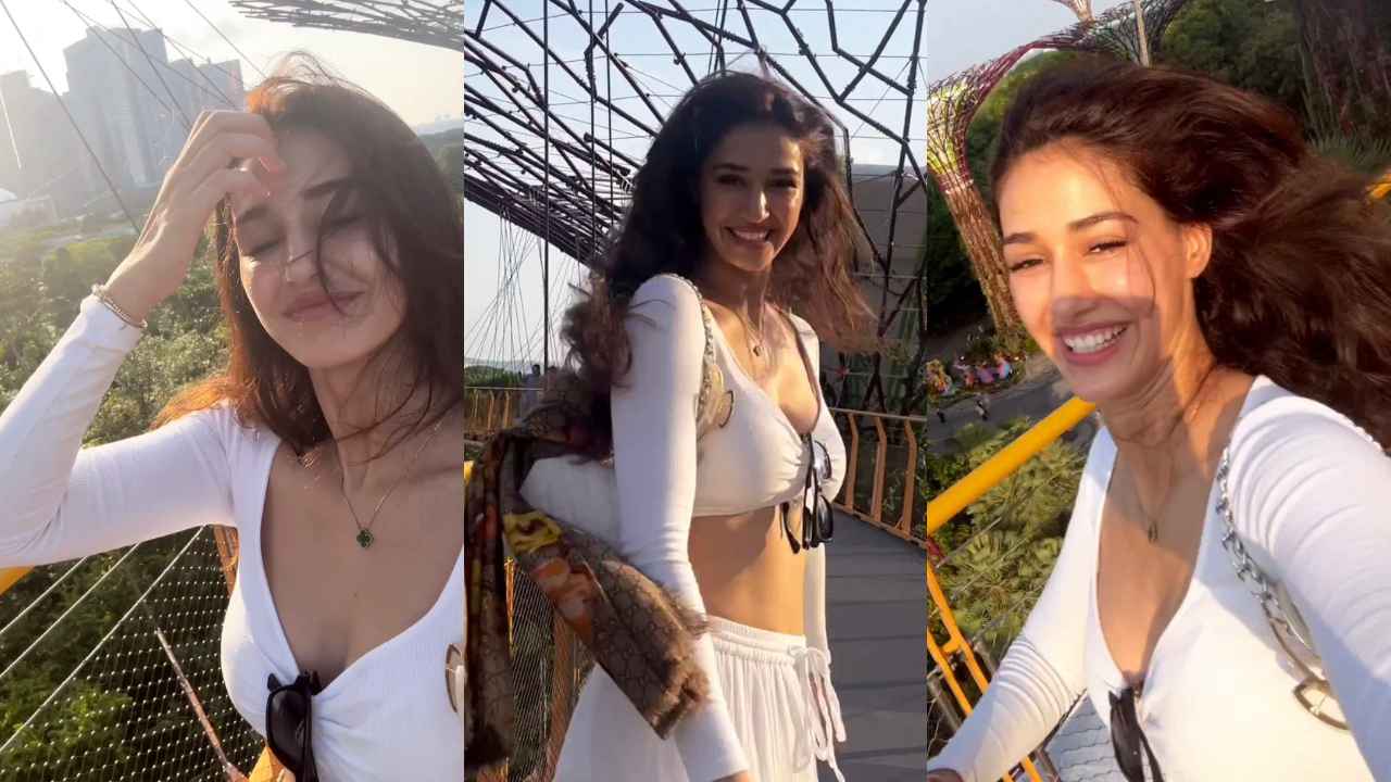 Disha Patani SLAYS in bodacious white co-ord featuring sweetheart neck crop top, skirt with thigh-high slit