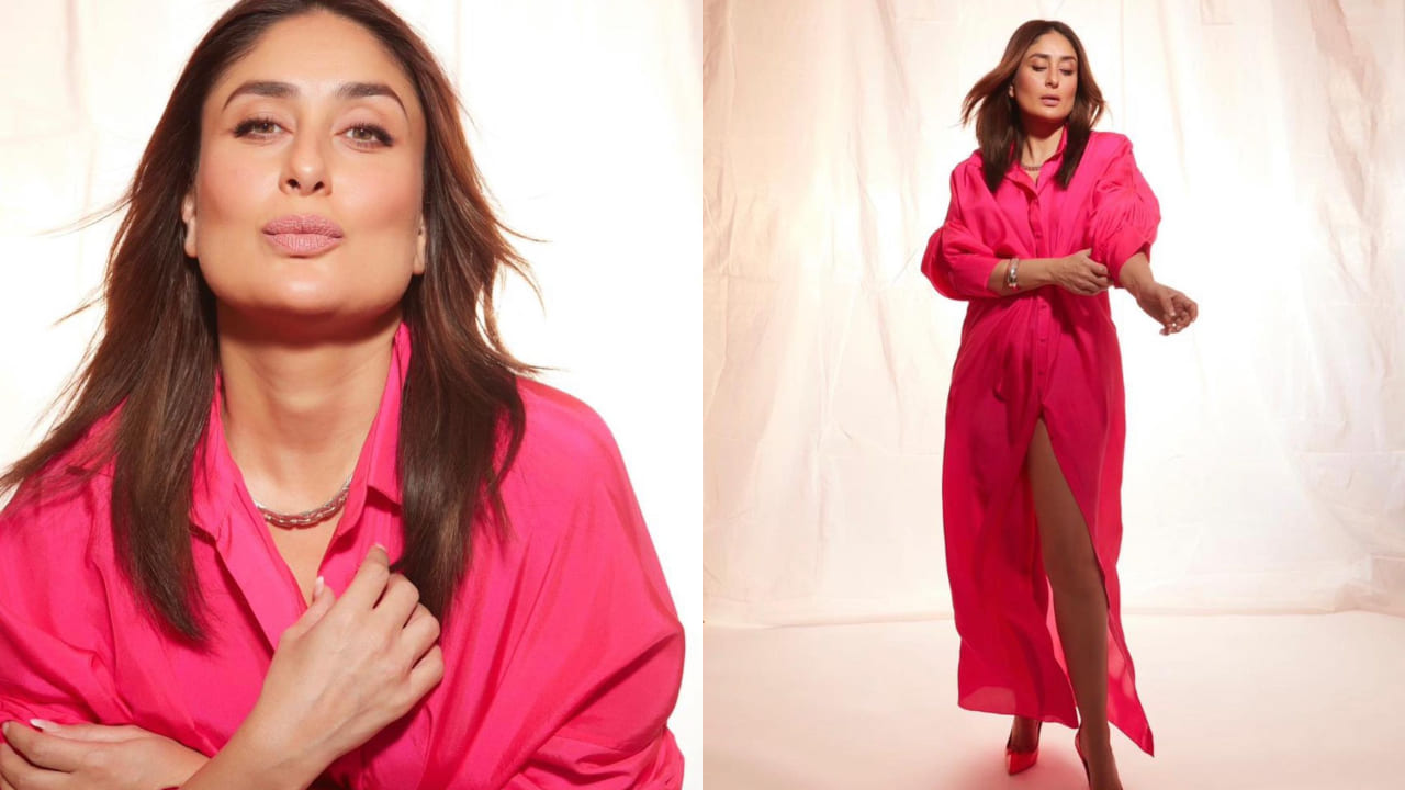 Kareena rocks the hot pink shirt dress