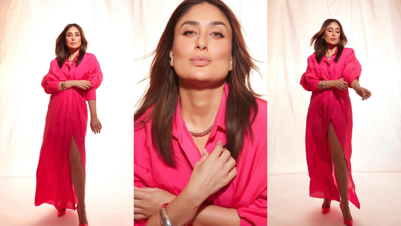 Kareena rocks the hot pink shirt dress