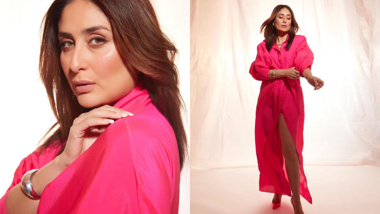 Kareena rocks the hot pink shirt dress