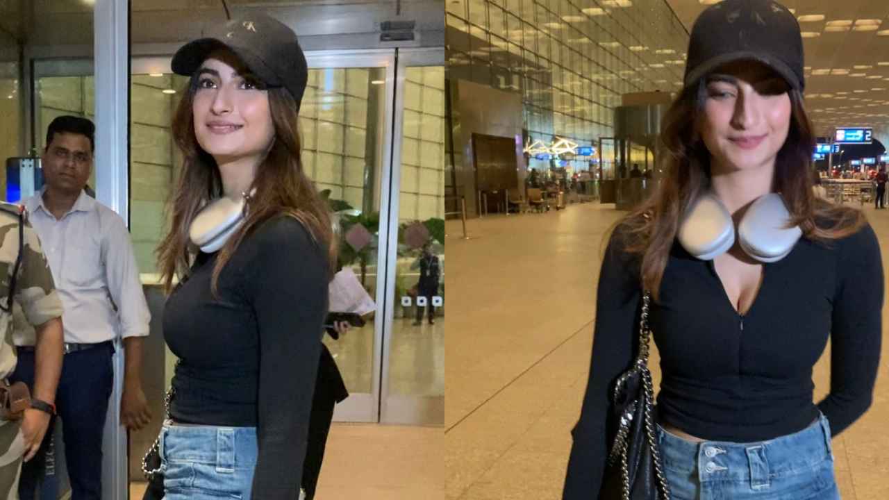 Airport Style: Palak Tiwari pairs crop top with deep neckline, mini-skirt, knee-length boots and luxurious bag