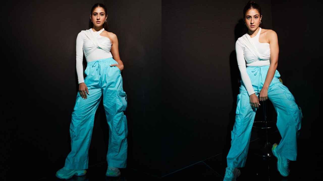 Sara Ali Khan brings out the funk in white asymmetrical bodysuit, sky-blue cargo pants with Balenciaga shoes