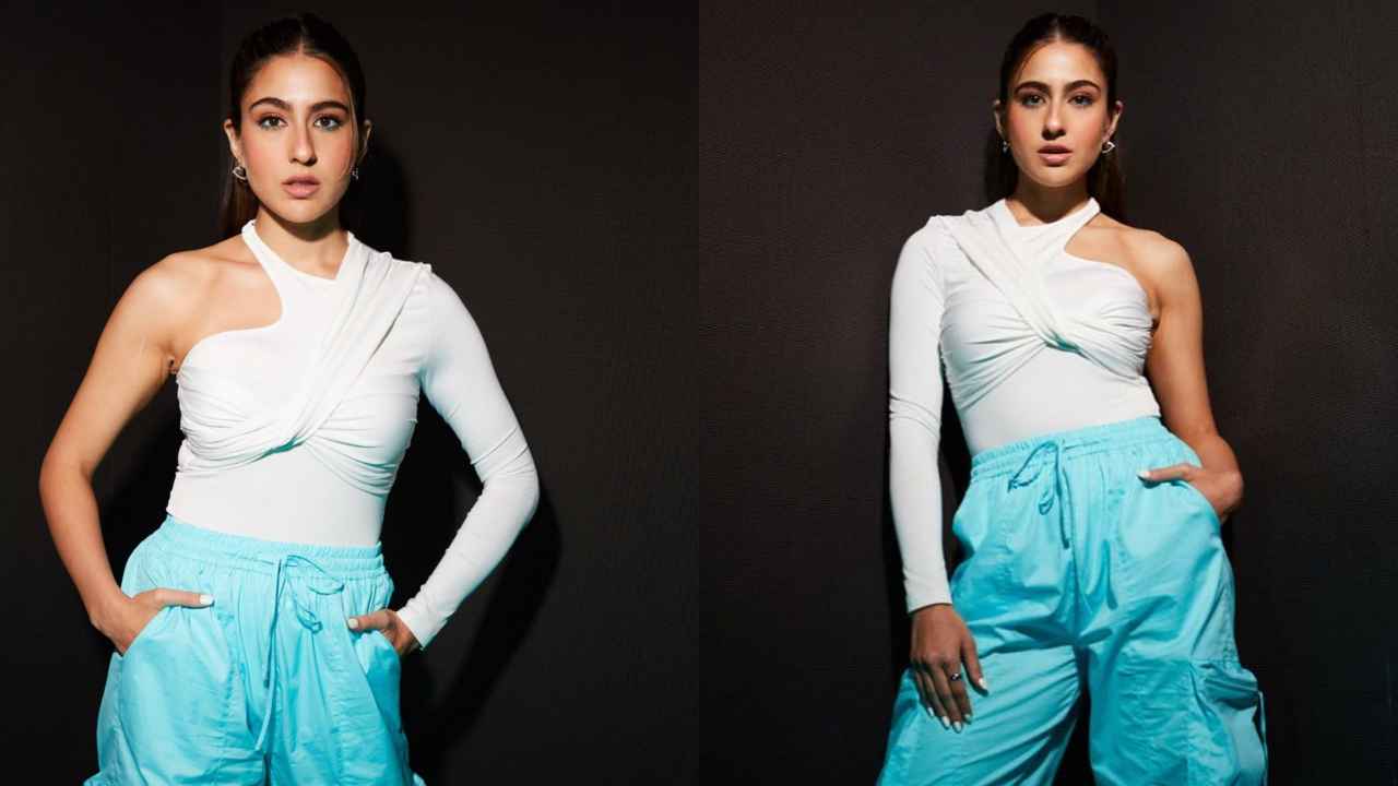 Sara Ali Khan brings out the funk in white asymmetrical bodysuit, sky-blue cargo pants with Balenciaga shoes