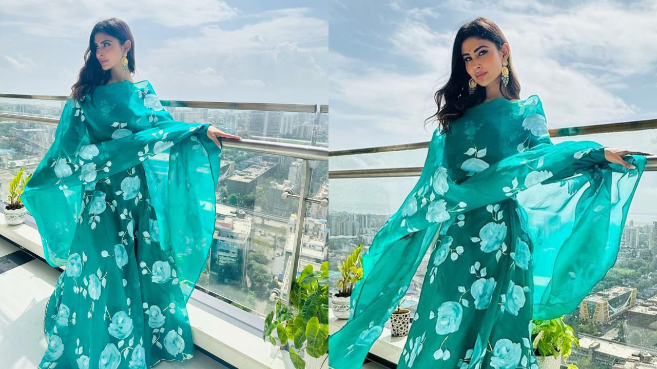 Mouni Roy in an emerald green suit