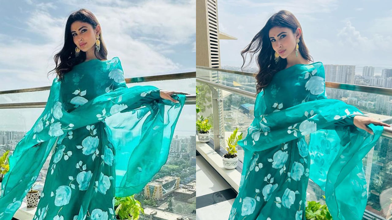 Mouni Roy in an emerald green suit