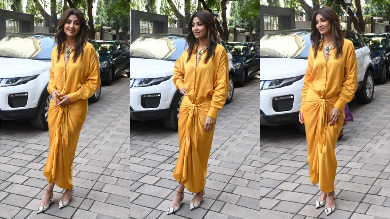 Shilpa Shetty looked gorgeous in yellow shirt dress