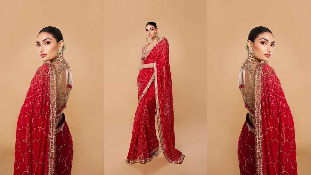 Athiya Shetty’s Rs. 2.7 lakh Tarun Tahiliani saree with gold embroidered blouse is the epitome of bridal wear