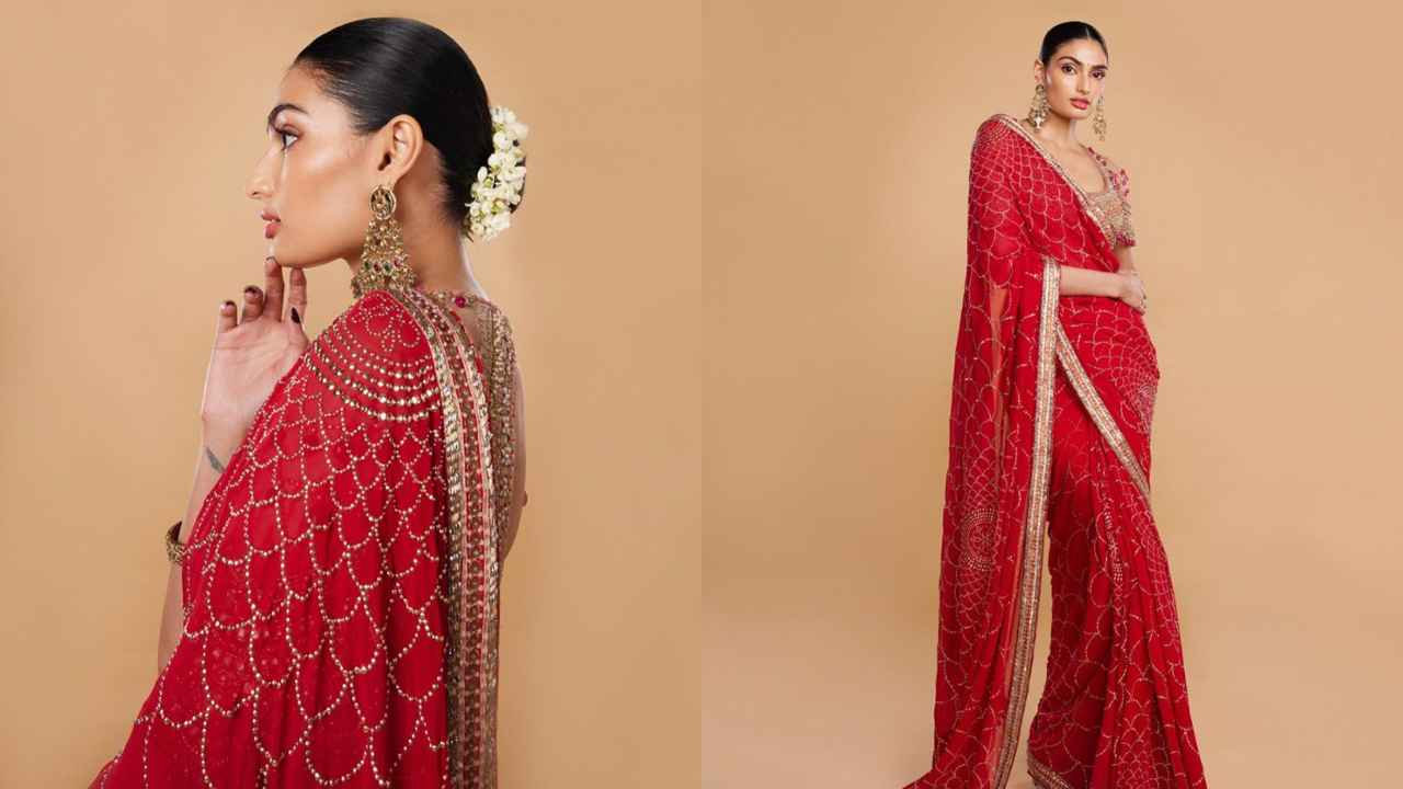 Athiya Shetty’s Rs. 2.7 lakh Tarun Tahiliani saree with gold embroidered blouse is the epitome of bridal wear