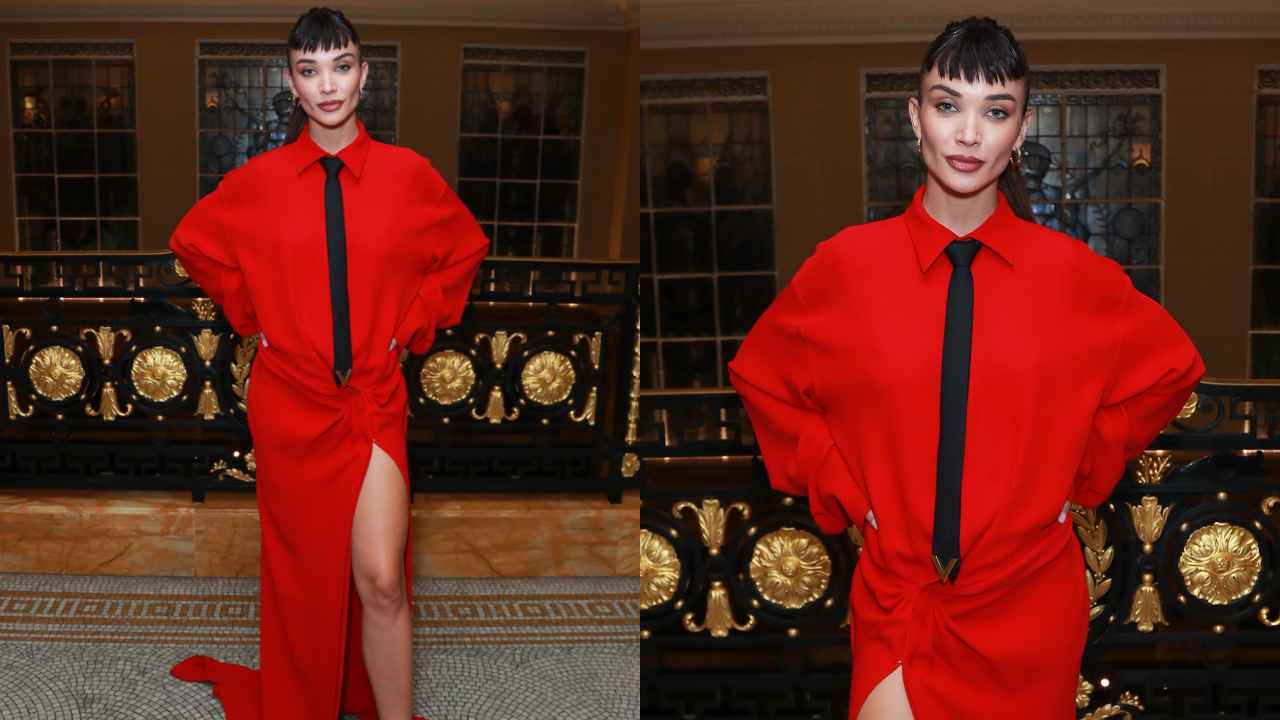 Decoding Amy Jackson’s viral red Valentino shirt dress, hot black Roberto Cavalli gown, and grey Ferretti gown (PC: Getty Images)