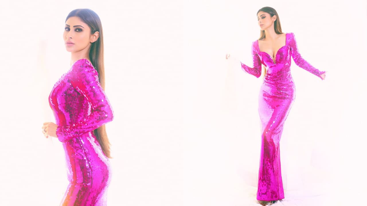 Mouni Roy in hot pink gown