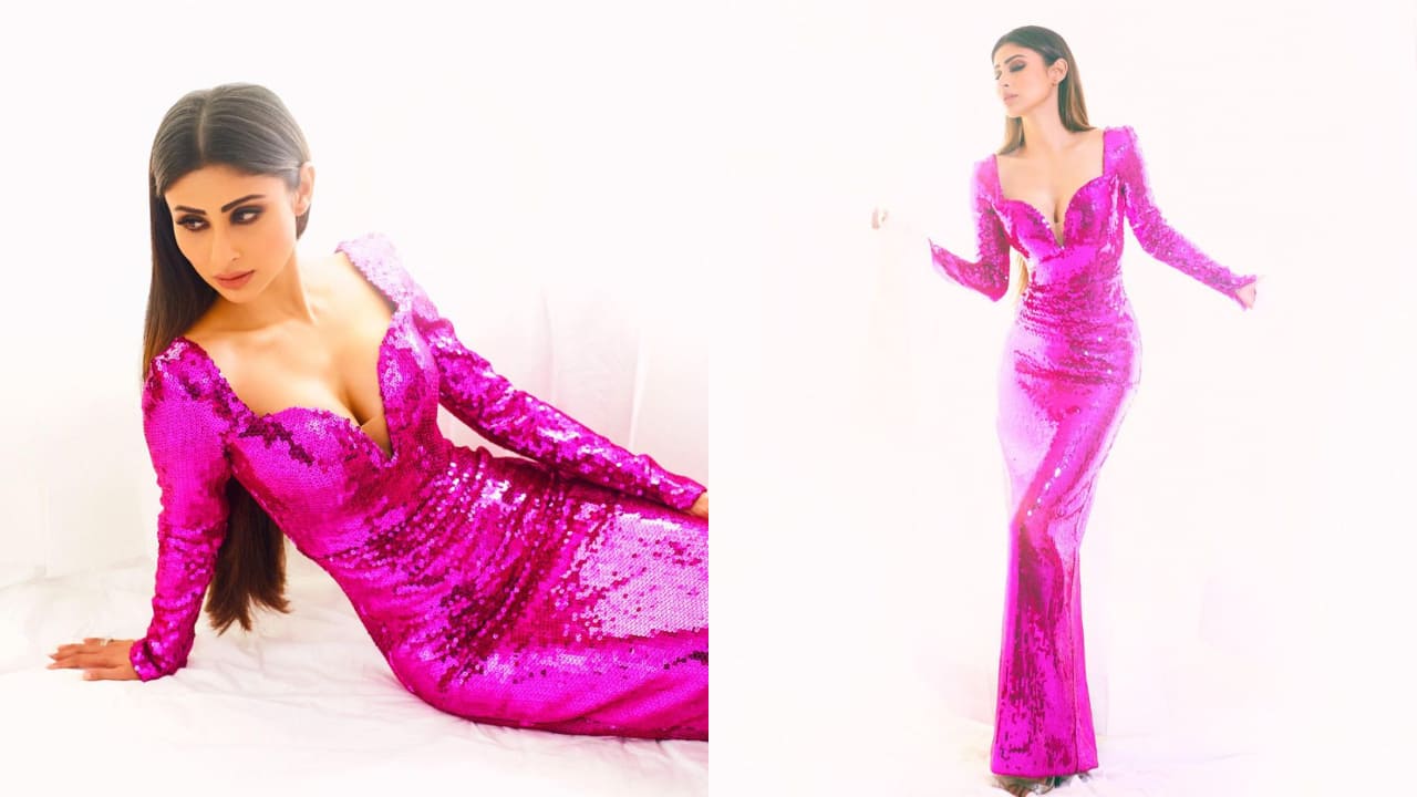 Mouni Roy in hot pink gown