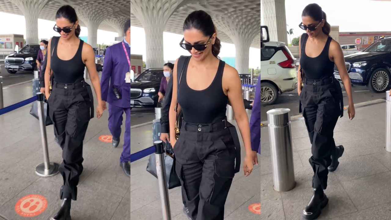 Airport Style: Deepika Padukone dons black sleeveless top with