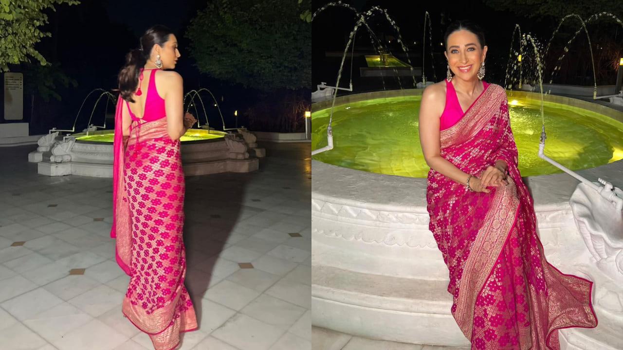 Karisma Kapoor exudes beauty in a resplendent pink saree