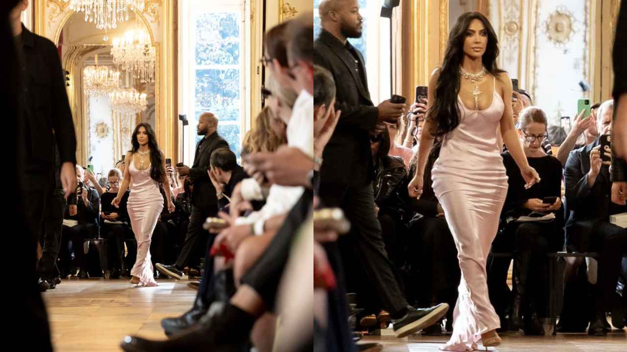 Kim Kardashian drops jaws in glossy pink slipdress with massive diamond necklace at Victoria Beckham's show (PC: Getty Images)